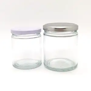 4盎司6盎司8盎司9盎司270毫升透明玻璃直边梅森罐罐，带70毫米黑色金属盖蜂蜜罐