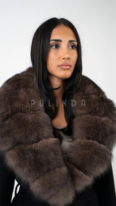 Cappotto <span class=keywords><strong>trench</strong></span> in cashmere da donna con collo in pelliccia di zibellino e volpe, lunghezza corta, colore zibellino - Autunno/Primavera/Inverno - Product Image 6