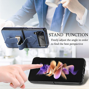 Funda plegable de piel de vaca para móvil, funda de teléfono de piel de vaca Real Grippiest para Samsung <span class=keywords><strong>Flip4</strong></span>, funda móvil con empuñadura de muñeca - Product Image 4