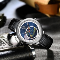 Nouvelles tendances Sport montres pour hommes en cuir de luxe Phase d'étoile squelette montre mécanique cadran bleu planète pour hommes