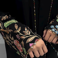 Abaya de luxe personnalisée brodée de fleurs, robe longue noire à manches longues pour femme, bordure perlée, kaftan islamique modeste, Eid Ramadan Dubaï
