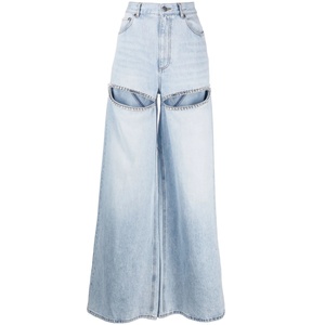 Nouveau design 2025 – Jean baggy personnalisé avec logo, taille haute, strass, coupe droite, jambe large, pantalon bleu avec surpiqûres - Product Image 1