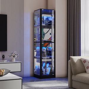 Vitrine haute autoportante en verre avec portes verrouillables, multifonctionnelle comme bibliothèque, casier à vin et vitrine à vaisselle - Product Image 1