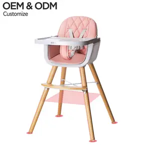 Kids Dining Wooden Baby High Chair with Skin-friendly Material Safe Harness Adjustable Feeding Baby High Chair