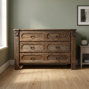 3-Drawer Antique Handled Solid Wood <b>Sideboard</b> Living Room Cabinet with <b>Storage</b> for Home Farmhouse or Dining Use - Product Image 3