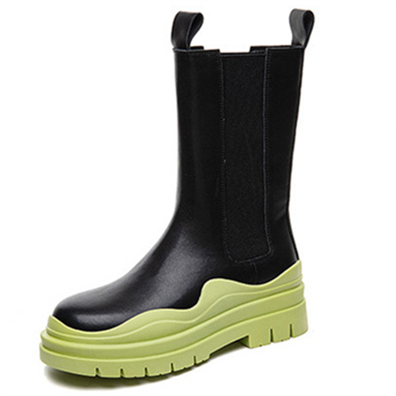 Dropshipping Women's Genuine Leather Chelsea Boots Women Thick Sole Shoes Autumn Winter Trendy Botas Mujer