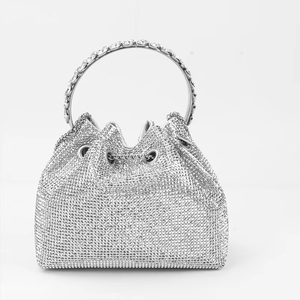 Factory Wholesale Luxury Full Crystal Rhinestone <strong>Purple</strong> Silver Crossbody <strong>Clutch</strong> Women's Evening Bucket Bag Handbags - Product Image 3