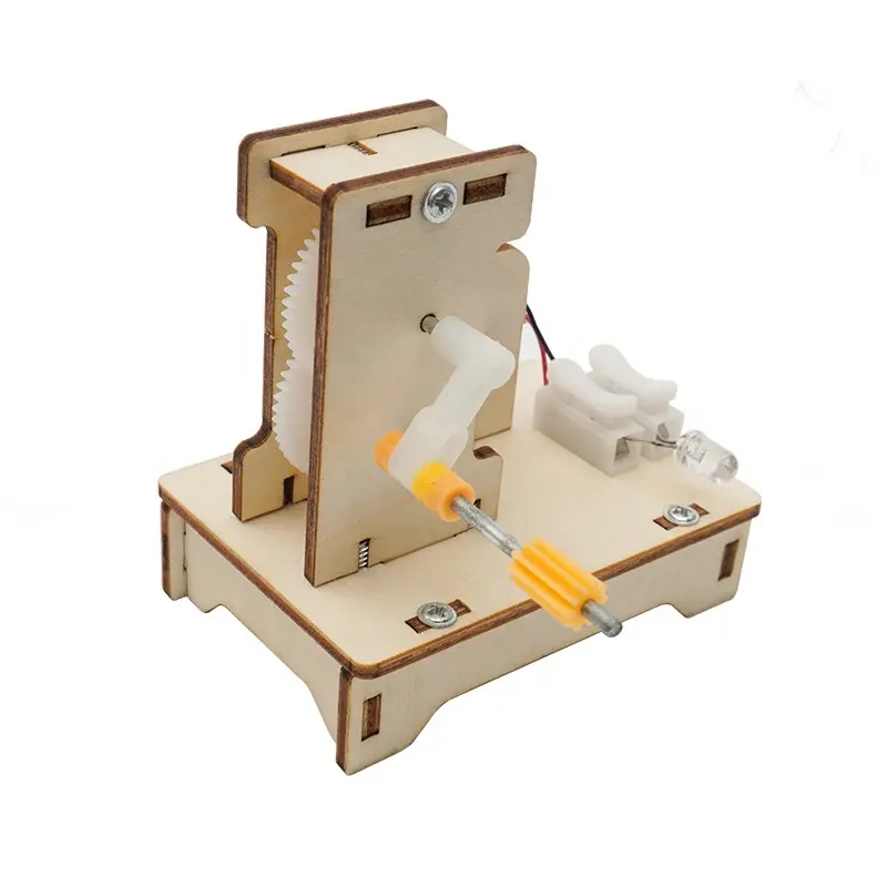 مجموعات علمية خشبية ذاتية الصنع للأطفال لعبة تعليمية مصغرة مولد كهربائي كرنك اليد