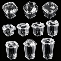 Gobelet carré en PET transparent écologique, jetable, avec couvercle, pour boissons froides, thé au lait, café, thé au citron, gobelet en plastique, vente en gros