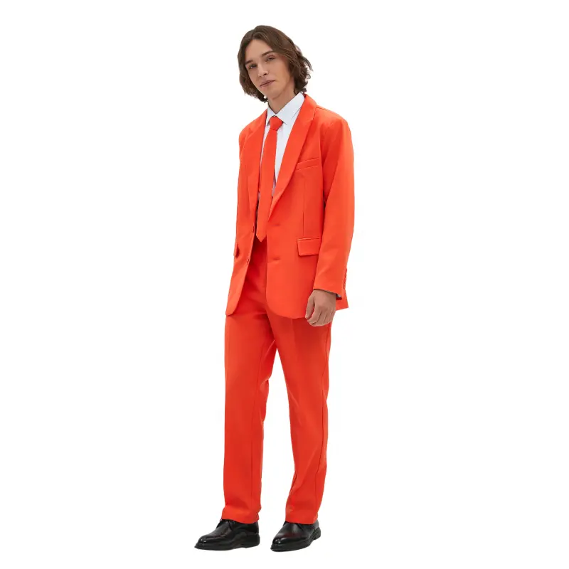 2 шт., мужской классический оранжевый Свадебный костюм, Блейзер, однотонные брюки из полиэстера, классические костюмы для взрослых на Хэллоуин