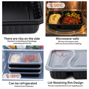 ถาดอาหารแบบใช้แล้วทิ้ง OEM 2 ช่อง ผลิตจาก PP พร้อมฝาปิดใสแบบ Snap ป้องกันการรั่วซึม ใช้กับช่องแช่แข็งได้ เหมาะสำหรับร้านอาหาร - Product Image 3
