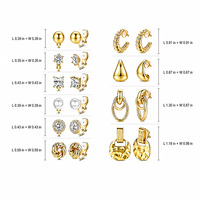 10 Pasang Set Anting Clip-On Multi Gaya untuk Wanita Mutiara Kristal Hoop Warna Emas Perak Tanpa Tindik Perhiasan Fashion Statement