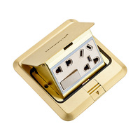 Tomacorriente de Suelo Retráctil de Latón Dorado 16A 4000W, Estándar Francés, Doble Salida de Corriente, Caja de Tomacorriente Eléctrico Impermeable