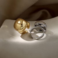 Bague en acier inoxydable plaqué or 18 carats pour femme, style coussin, dôme massif, bicolore, pour déclaration de style, cadeau de fête, vente en gros, OEM