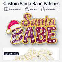Parches Navideños Personalizados, Adorno Bordado, Parche de Lentejuelas Santa Babe, Letras Rosas Brillantes, Aplique Grande para Sudadera