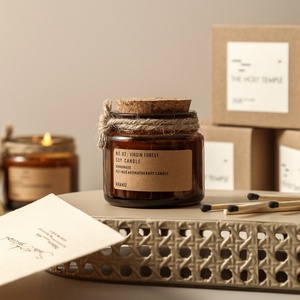프루티 향 사각 유리컵 소이 캔들 우드 뚜껑 커스텀 핸드메이드 방향제 - Product Image 1
