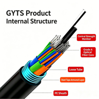 Cable de Fibra Óptica Monomodo G652D Blindado con Cinta de Acero PBT, Conductor Sólido GYTS de 12 Núcleos, Alta Resistencia para Exteriores, Baja Pérdida, para Telecomunicaciones