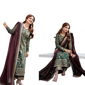 Designer Heavy Sequence Work Thread Embroidery Faux Georgette <b>Top</b> Palazzo Lace Border Cut Work Dupatta for Party Wear <b>Indian</b> - Product Image 1