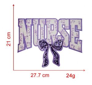 New Stock Big Size 27cm Iron on Chenille Sequin Mixed Embroidered <b>Nurse</b> Bow Patch - Product Image 2