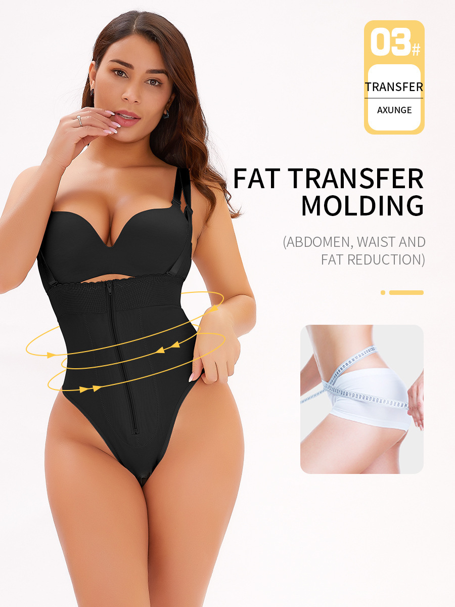 Zipper-Front Adjustable-Strap Tummy-Control Thong (LJ-D067B): waistband, closure and adjustment-point detail