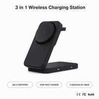 Support de chargeur sans fil 3 en 1 pliable avec ventilateur de refroidissement, station de charge pour iPhone 12-18, AirPods, Apple Watch, Samsung Watch