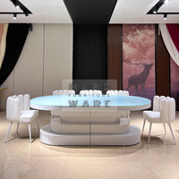 Tables ovales modernes en verre et acier inoxydable doré pour événements hôteliers, banquets, mariages, luxe, durables, écologiques
