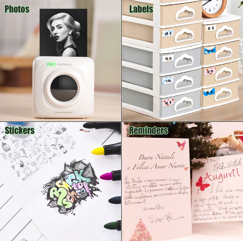 PAPERANG P1 Pink/Green Pocket Mini Photo Printer 203dpi BT4.0 Phone Connection Wireless Portable Thermal Printer Clearly
