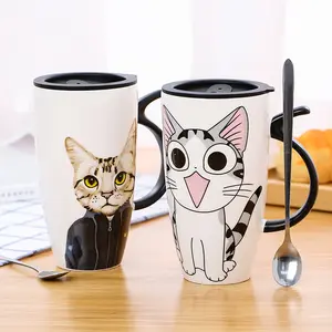 Flypeak nuovo design all'ingrosso personalizzato 600ml di alta qualità casa tazze di ceramica simons tazza di gatto gatto di ceramica caffè fortunato tazza di gatto