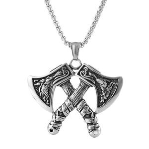 Pendentif hache viking yunnique en acier inoxydable, collier hache à double tête, bijoux de mode pour hommes, design géométrique, style punk rétro - Product Image 5