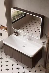 <span class=keywords><strong>Meuble</strong></span>-lavabo <span class=keywords><strong>de</strong></span> salle <span class=keywords><strong>de</strong></span> bain en bois <span class=keywords><strong>de</strong></span> noyer <span class=keywords><strong>de</strong></span> style antique vintage avec lavabo en céramique intégré et support en aluminium spatial - Product Image 2