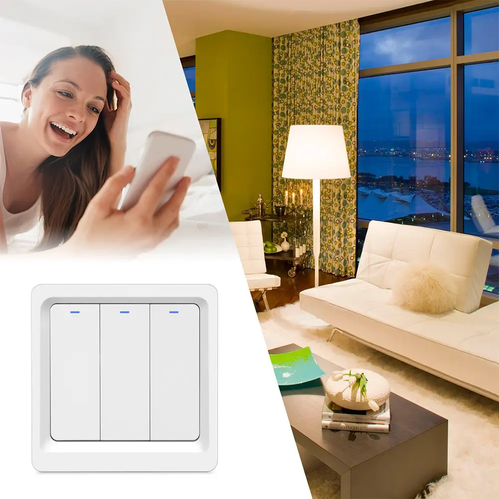 XZJ 86 Eu/UK standar Tuya 3Gang saklar lampu dinding nirkabel tombol kontrol Panel Aleax Zigbee Switch