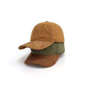 Two Tone Suede Brim Washed Cotton Dad Hat Custom Logo Blank Curved Brim Baseball <b>Cap</b> Unisex <b>Vintage</b> Outdoor Sports Hat - Product Image 4