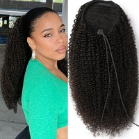 Vente en gros 12A brésilien Afro crépus bouclés queue de cheval pince à cheveux humains dans les extensions de cheveux queue de cheval avec cordon Extensions de cheveux humains