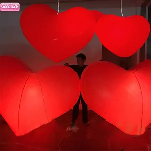 Properti Gantung Dekorasi Mall Bola Pvc Raksasa Led Lampu Valentine Besar Balon Hati Merah Tiup