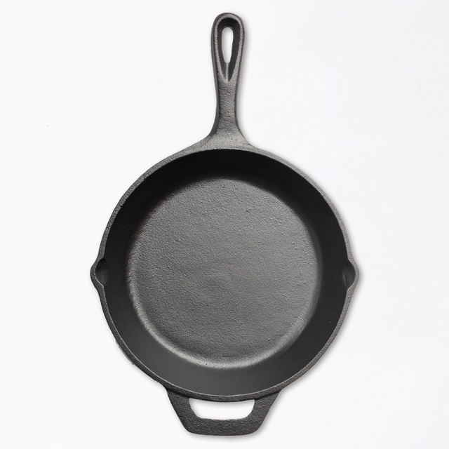 6" Cast Iron Eco-Friendly Vegetable Oil Coated Oil Skillet Frying Pan Stainless Steel Bottom Wood Hand Grip Contemporary Design