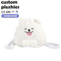 Sac à dos en peluche chien blanc personnalisé avec broderie Kawaii – Cadeau idéal pour enfants
