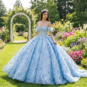 Robe de mariée artisanale Dy6926, luxueuse, à épaules dénudées, ornée de perles et de paillettes, robe de bal bleu ciel, Jancember - Product Image 1