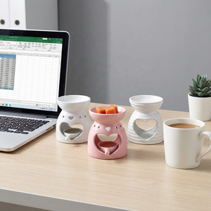 Bruciatore di Oli Essenziali in Ceramica Fatto a Mano con Design a <span class=keywords><strong>Cuore</strong></span> Cavo, Scaldacera per Aromaterapia, Portacandele Tealight per Arredamento Casa - Product Image 6