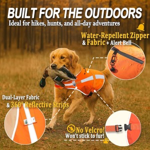 Chaleco Reflectante para Perros de Caza, Color Naranja Llama, Alta Visibilidad, con Campana Desmontable y Ajustable - Product Image 4