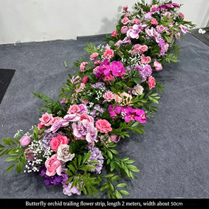 Décoration de table de mariage et d'allée en fleurs artificielles en soie, chemin de table floral cascade rose, violet et blanc sur mesure de 2 m pour la vente en gros - Product Image 6