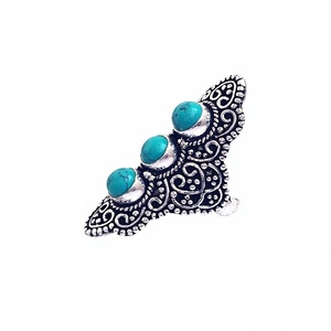 Bague pour femme en argent plaqué avec pierre précieuse ronde de 6 mm, pierre turquoise, bijoux rétro, idéale pour les fêtes et les cadeaux - Product Image 3