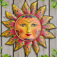 Décoration murale 2D en acrylique, motif soleil mexicain, imprimé UV, gravure laser, style artistique bohème, plaque décorative colorée, art solaire pour extérieur