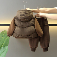 Ensemble 3 pièces pour garçons en bas âge, tenue d'hiver, gilet matelassé à capuche, sweat-shirt et pantalon de jogging en velours côtelé pour temps froid