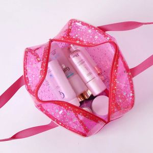 Bolsa de Cosméticos Transparente de PVC con Estampado de Estrellas Rosas, Bolsa de Maquillaje de Viaje con Asas - Product Image 2