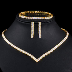 Conjunto de joyería de lujo para mujer, collar y pulsera de circón cúbico de corte clásico de princesa, de alta calidad, para boda, 3 uds. - Product Image 1