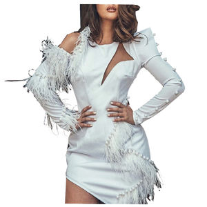 Donne della molla Dei Vestiti 2021 Sexy manica lunga potenza spalla mini vestito girocollo di perle di pelliccia sexy del randello vestiti da partito - Product Image 1