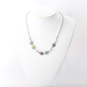 Trendy <b>Titanium</b> Steel Daisy Flower Choker Necklace With Colored Stones Party Jewelry - Product Image 4