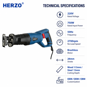 HERZO Industrielle Elektrische Säbelsäge mit Bürstenlosem Motor 750W Holz- & Stahlschneideklingen DIY-Qualität HRS70V - Product Image 5
