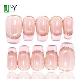 Unghie Finte di Alta Qualità Fatte a Mano con Gel <span class=keywords><strong>French</strong></span> Tip, Vendita all'Ingrosso, 10 Pezzi, Effetto Occhio di Gatto, Nude, Unghie Finte in Gel - Product Image 3