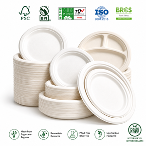 Sugarcane Bagasse <strong>Plate</strong> Disposable <strong>Plates</strong> Sets Dinnerware <strong>Compostable</strong> Dinner <strong>Plate</strong> Set for Hotel Buffet Wholesale - Product Image 1